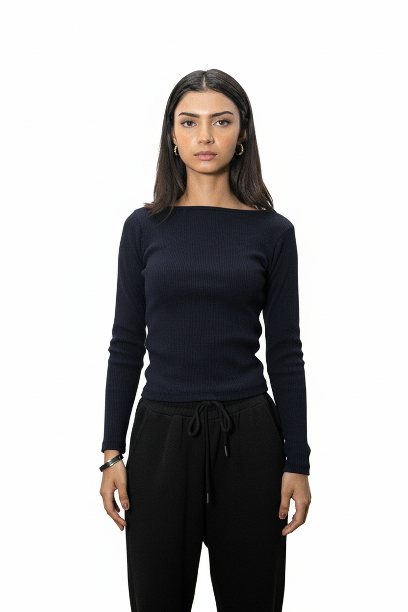 Ribbed Boat Neck - Blue