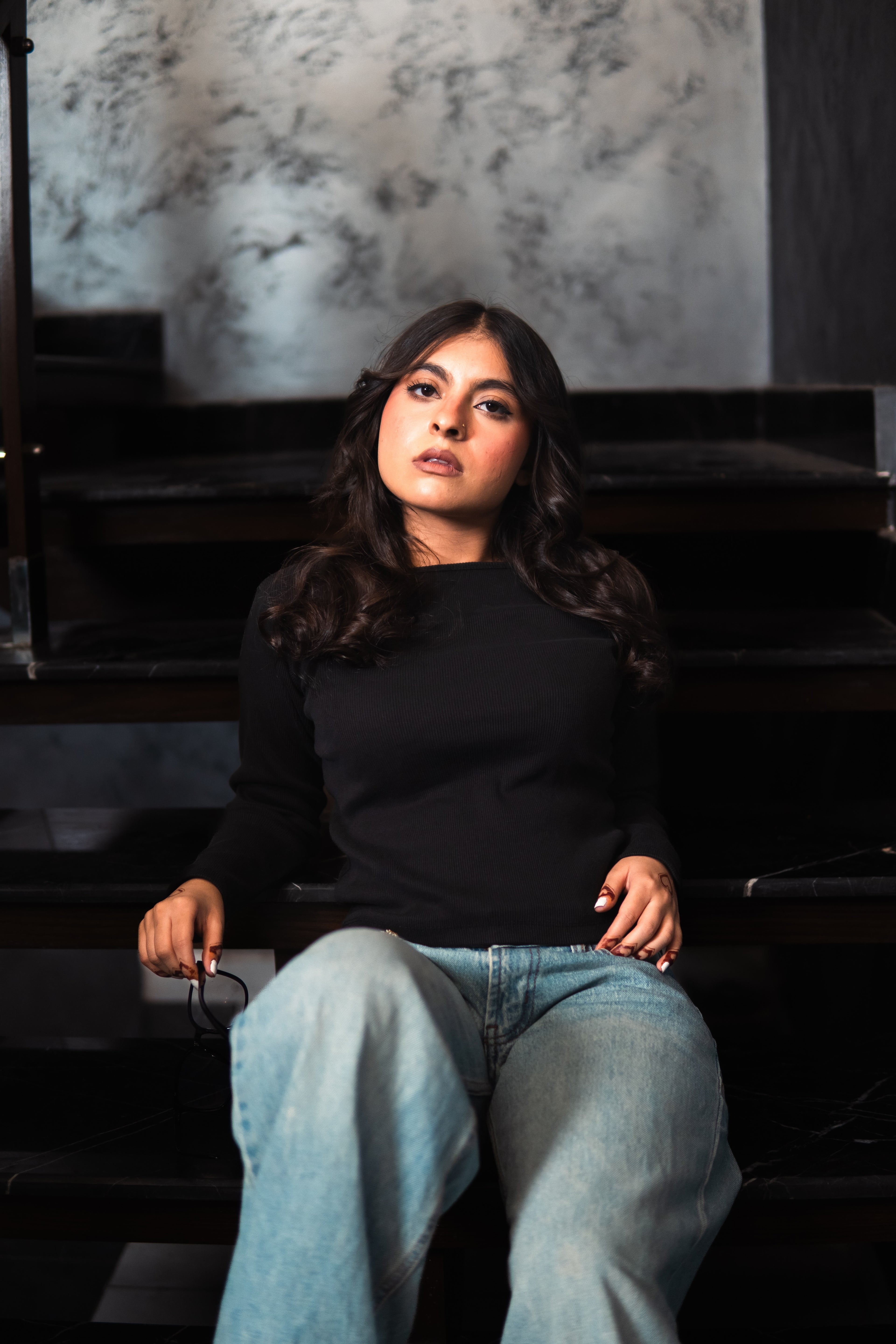 Ribbed Boat Neck  - Black