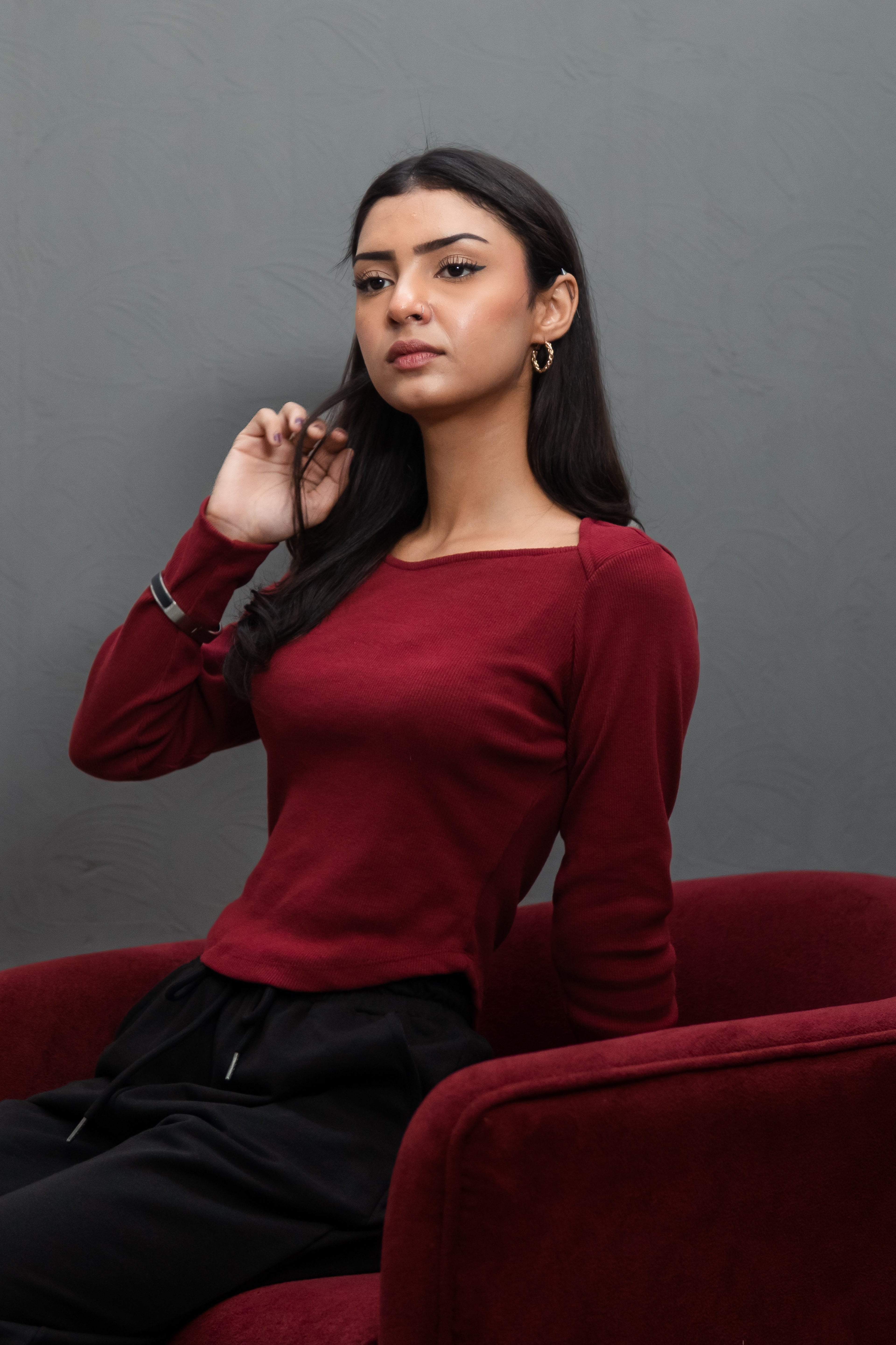 Ribbed Sweetheart Neck - Red