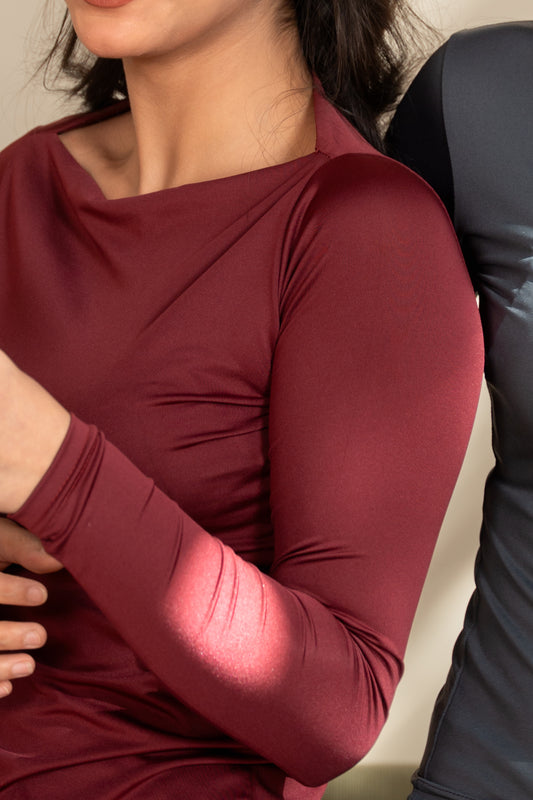 Long Sleeve Boatneck Top - Red