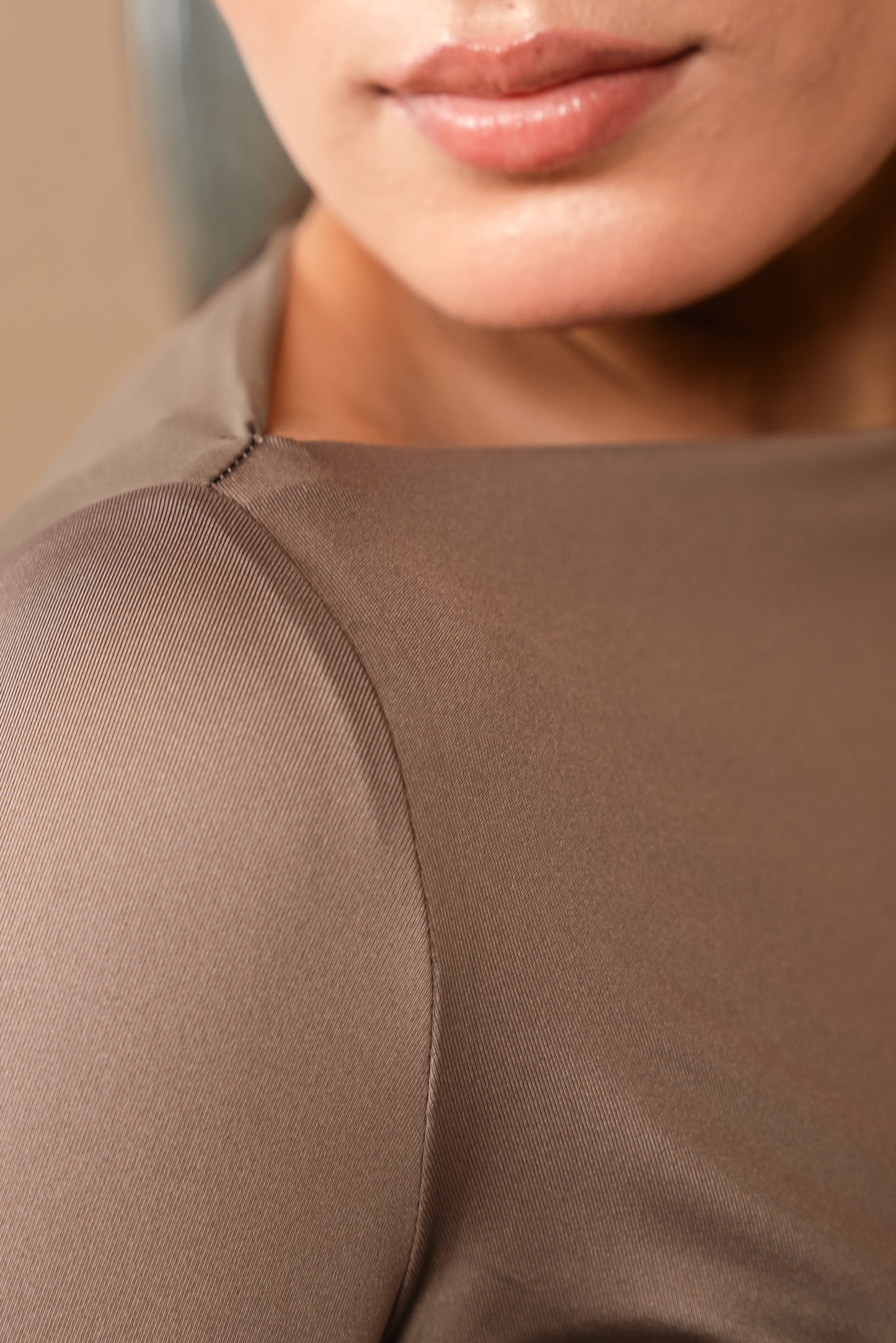 Long Sleeve Boatneck Top - Brown