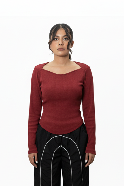 Ribbed Sweetheart Neck - Red