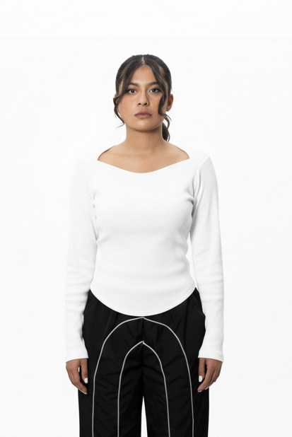 Ribbed Sweetheart Neck - White