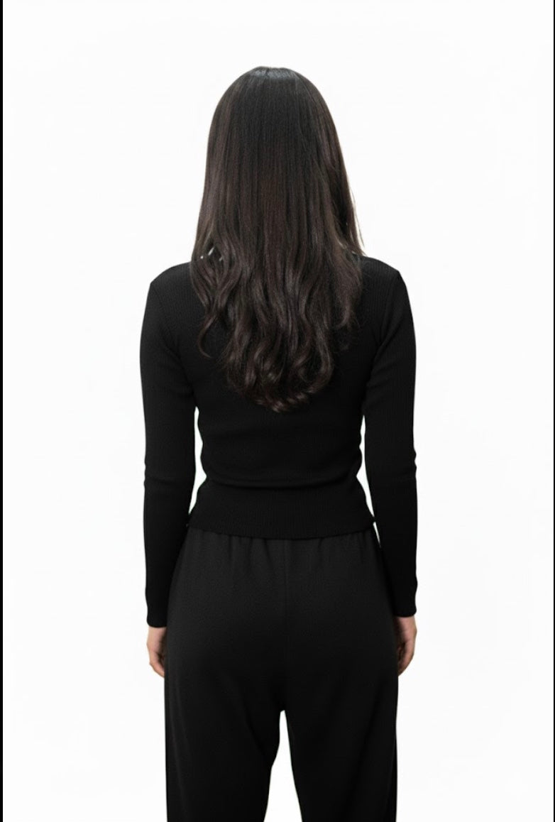 Ribbed Boat Neck  - Black