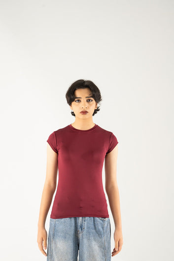 Half Sleeve Crewneck Top - Red