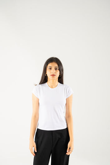 Half Sleeve Crewneck Top - White