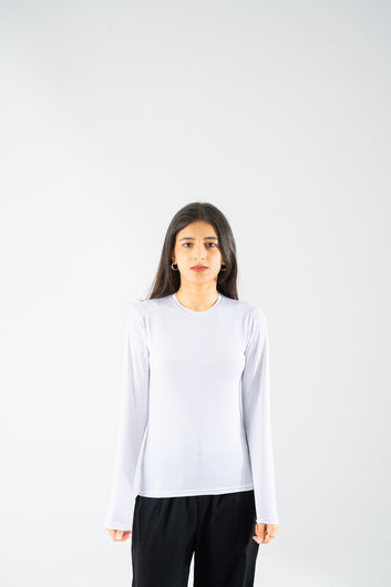 Long Sleeve Crewneck Top - White